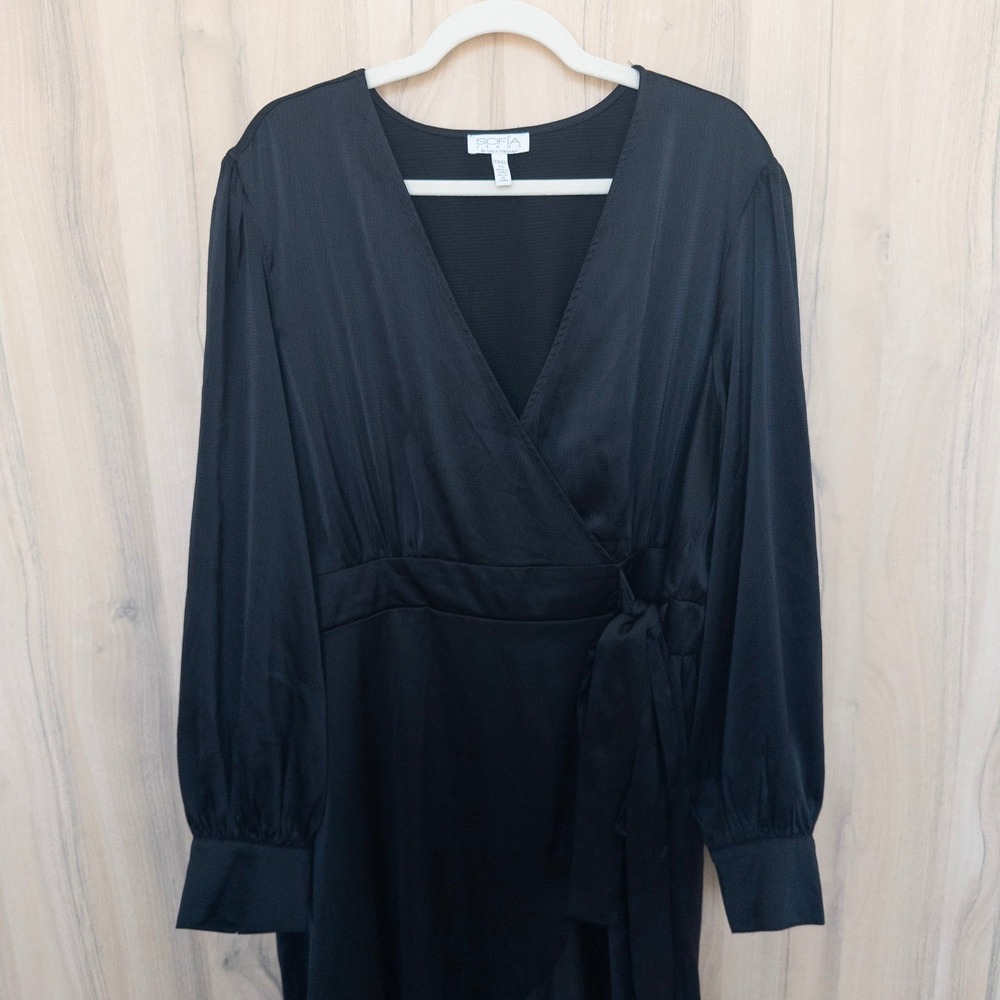 Sofia Jeans Womens Wrap Dress Size 3X Black Maxi Romantic Boho Minimalist Chic - Picture 3 of 8